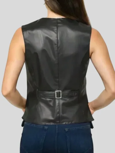 Women's Black Sheepskin Leather Vest: Flaxton - Image 2