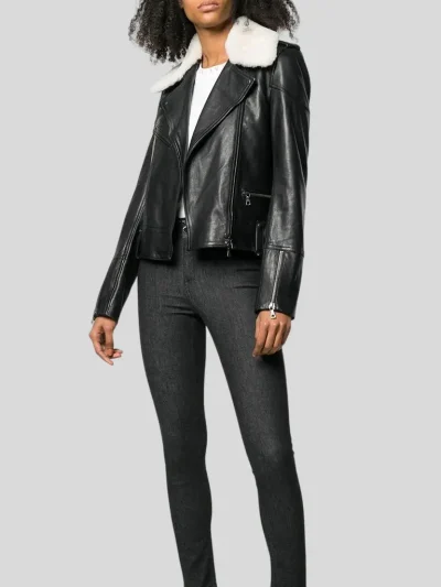 Women's Black Biker Leather Jacket: Karamea - Image 4