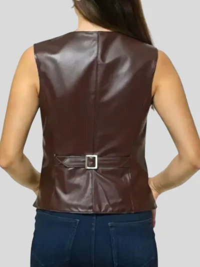 Women's Chocolate Brown Leather Vest: Peria - Image 2