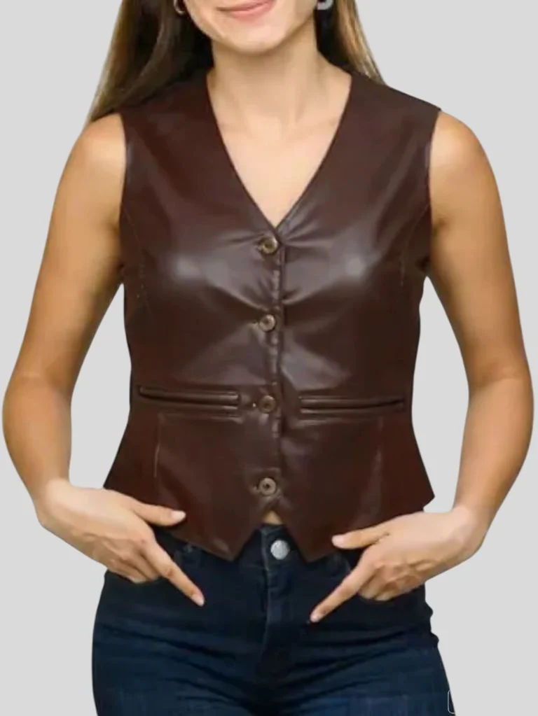 Women’s Chocolate Brown Leather Vest: Peria