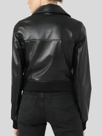 Women's Black Bomber Leather Jacket: Fairlie - Image 2