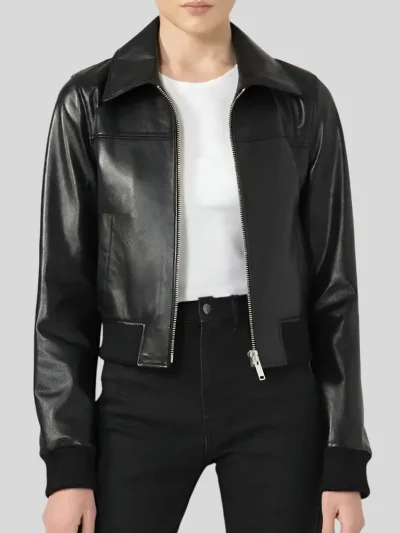 Women's Black Bomber Leather Jacket: Fairlie