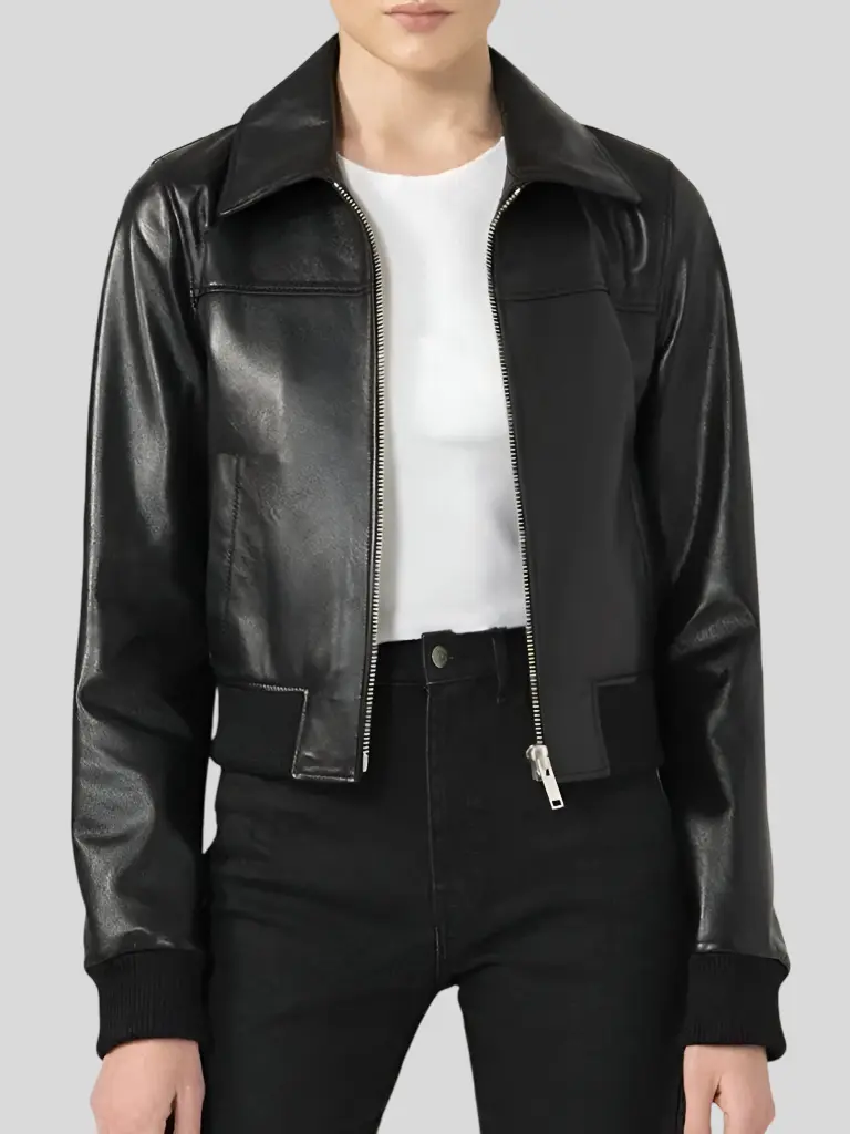 Women’s Black Bomber Leather Jacket: Fairlie