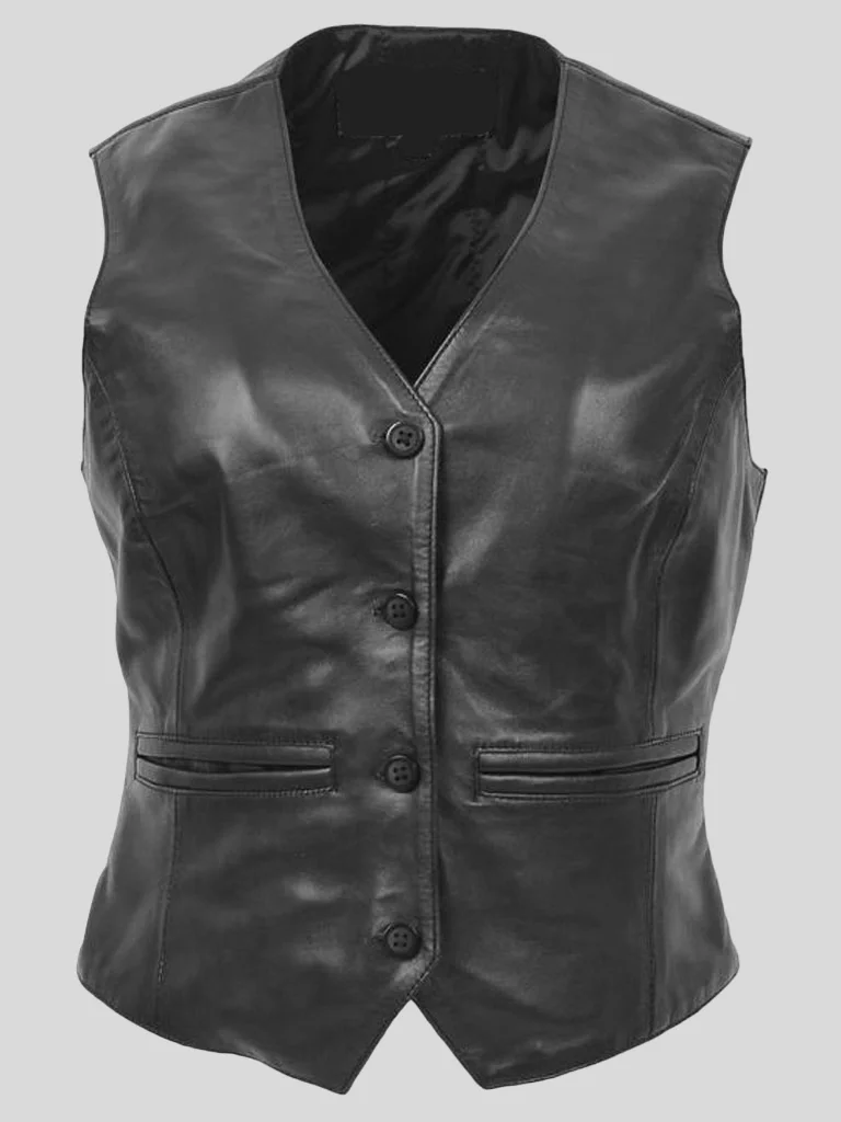 Women’s Black Sheepskin Leather Vest: Flaxton