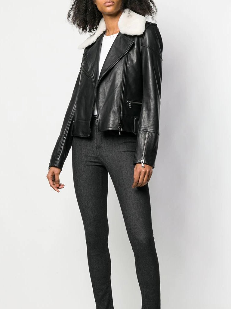 Women’s Black Leather Jacket: Karamea