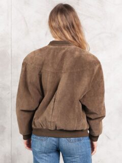 Women’s Brown 80s Suede Bomber Leather Jacket: Balfour