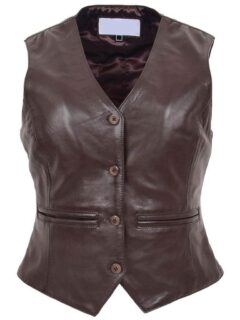Women’s Chocolate Brown Leather Vest: Peria
