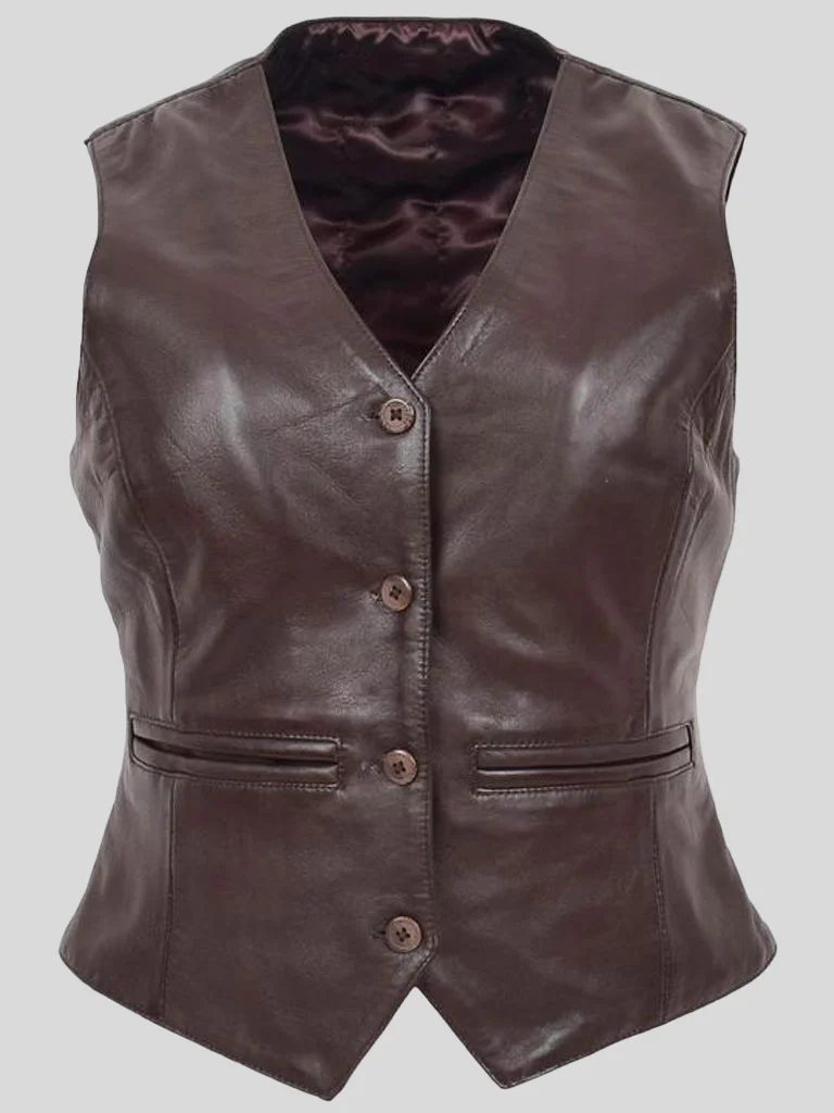 Women’s Chocolate Brown Leather Vest: Peria