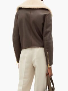 Women’s Chocolate Brown Shearling Leather Jacket: Leeston