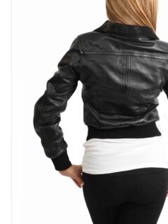Women’s Classic Black Bomber Leather Jacket: Albany