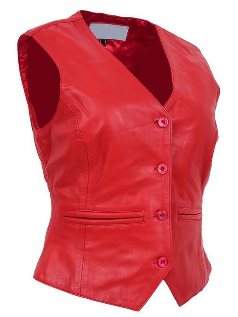 Women's Red Sheepskin Leather Vest - Lumsden