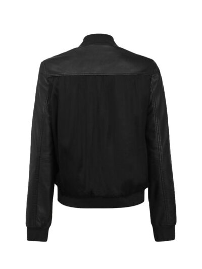 Womens Simple Black Bomber Leather Jacket - Back - Fairlie