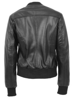 Women’s Stylish Black Bomber Leather Jacket: Henley