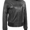 Womens Stylish Black Bomber Leather Jacket - Henley