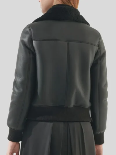 Women's Stylish Black Bomber Leather Jacket: Henley - Image 2