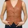 Women's Tan Classic Leather Vest: Kinloch
