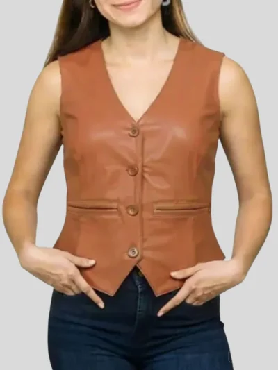 Women's Tan Classic Leather Vest: Kinloch