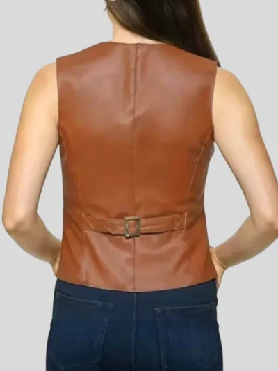 Women's Tan Classic Leather Vest: Kinloch - Image 2
