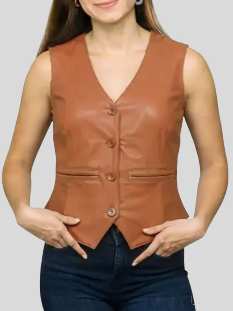 Women’s Tan Classic Leather Vest: Kinloch