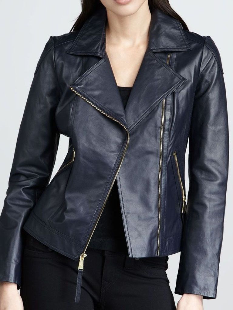 Women’s Navy Blue Biker Leather Jacket: Queenstown