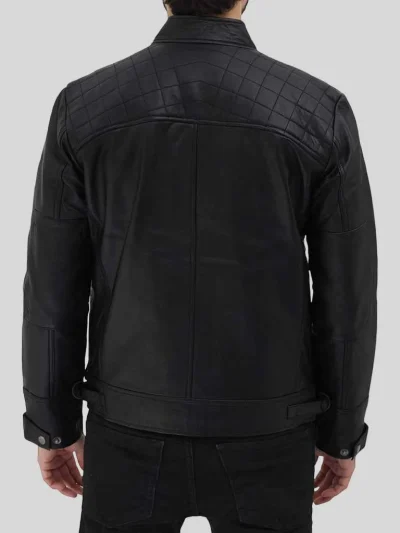 Men's Black Quilted Biker Leather Jacket: Renwick - Image 2