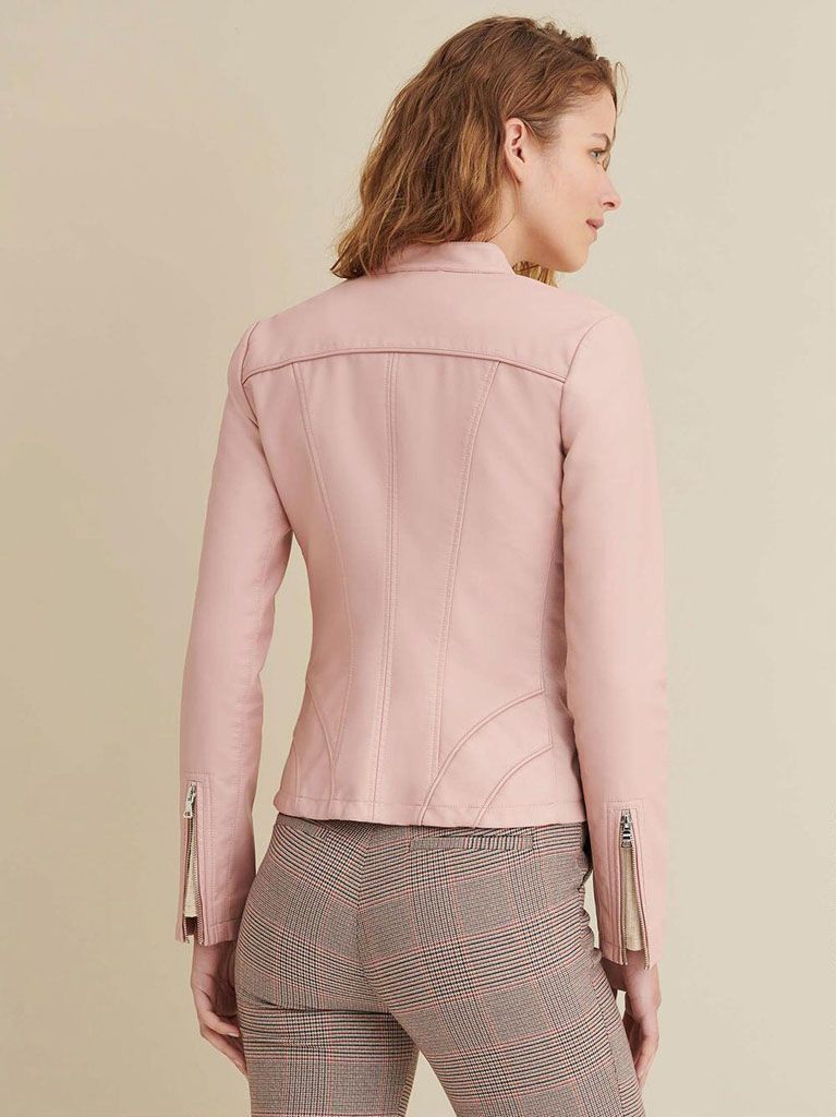 Women’s Baby Pink Biker Leather Jacket: Allanton