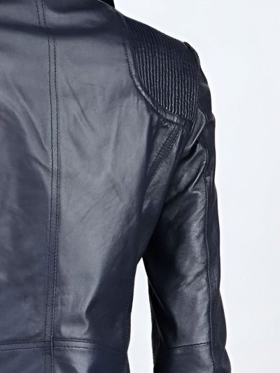 Women's Navy Blue Biker Leather Jacket: Queenstown - Image 4