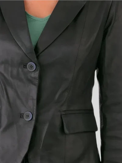 Women’s Black Crop Leather Blazer: Kaitaia - Image 3