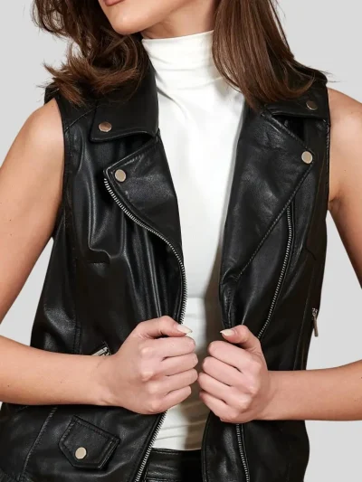 Women's Classic Biker Leather Vest: Seacliff - Image 3