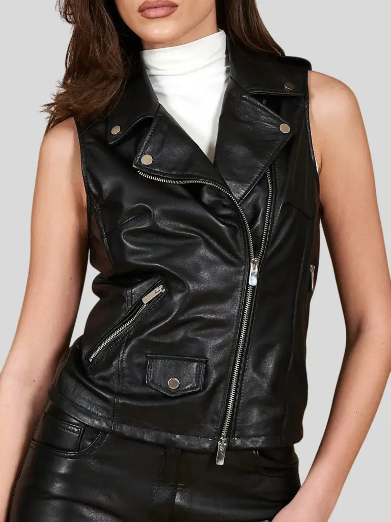 Women’s Classic Biker Leather Vest: Seacliff