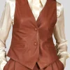 Women's Tan Classic Leather Vest: Ashburton - Image 4