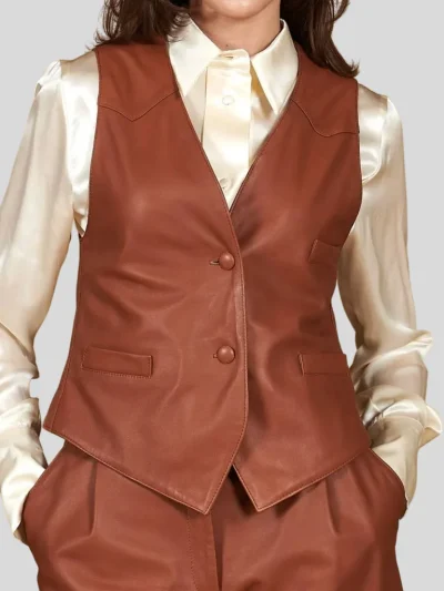 Women's Tan Classic Leather Vest: Ashburton - Image 4