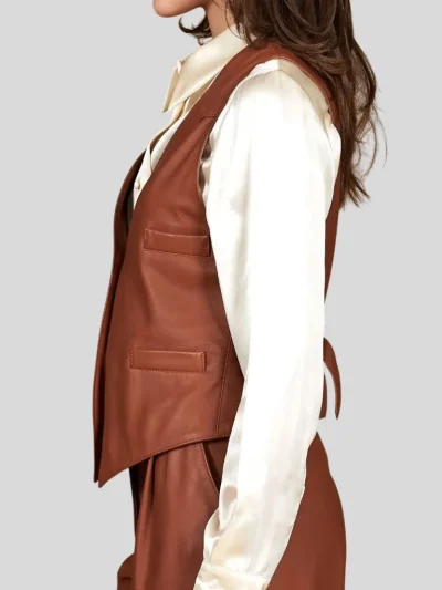 Women's Tan Classic Leather Vest: Ashburton - Image 3