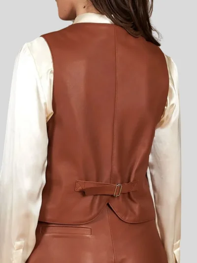 Women's Tan Classic Leather Vest: Ashburton - Image 2