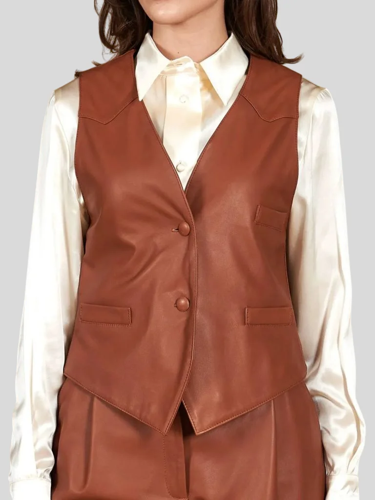 Women’s Tan Classic Leather Vest: Ashburton