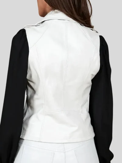 Women's White Classic Biker Leather Vest: Plymouth - Image 2