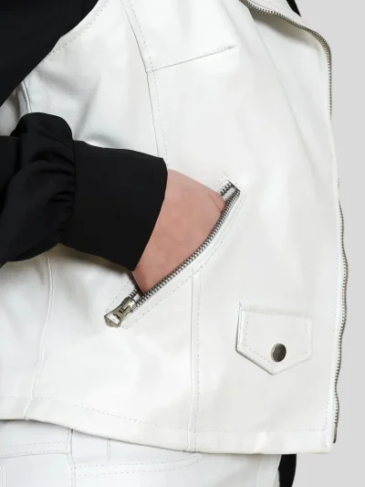 Women's White Classic Biker Leather Vest: Plymouth - Image 3
