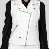 Women's White Classic Biker Leather Vest: Plymouth