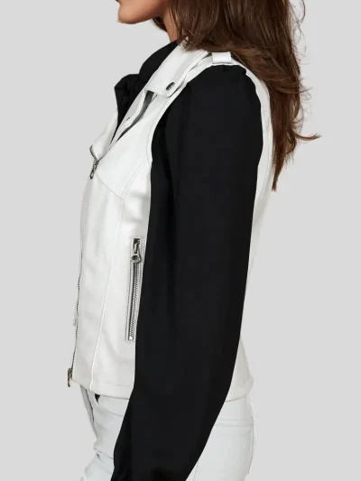 Women's White Classic Biker Leather Vest: Plymouth - Image 4