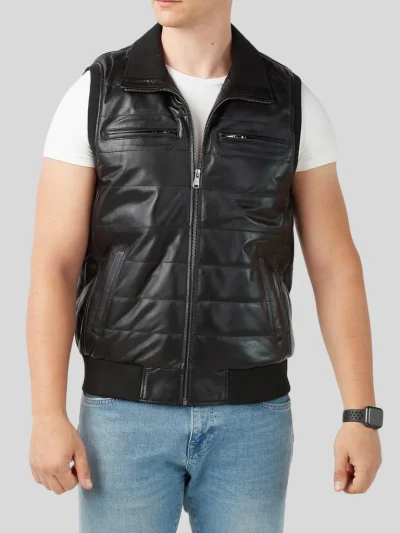 Leather Puffer Vest Riverhead