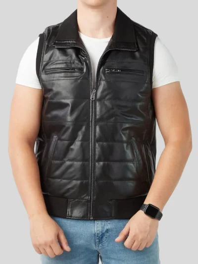 Leather Puffer Vest Riverhead