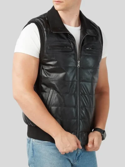 Leather Puffer Vest Riverhead