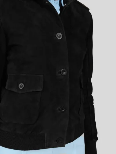 Women's Black Aviator Suede Leather Jacket: Amberley - Image 3