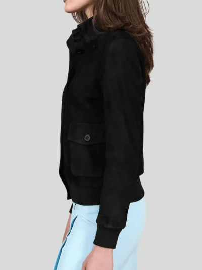 Women's Black Aviator Suede Leather Jacket: Amberley - Image 4