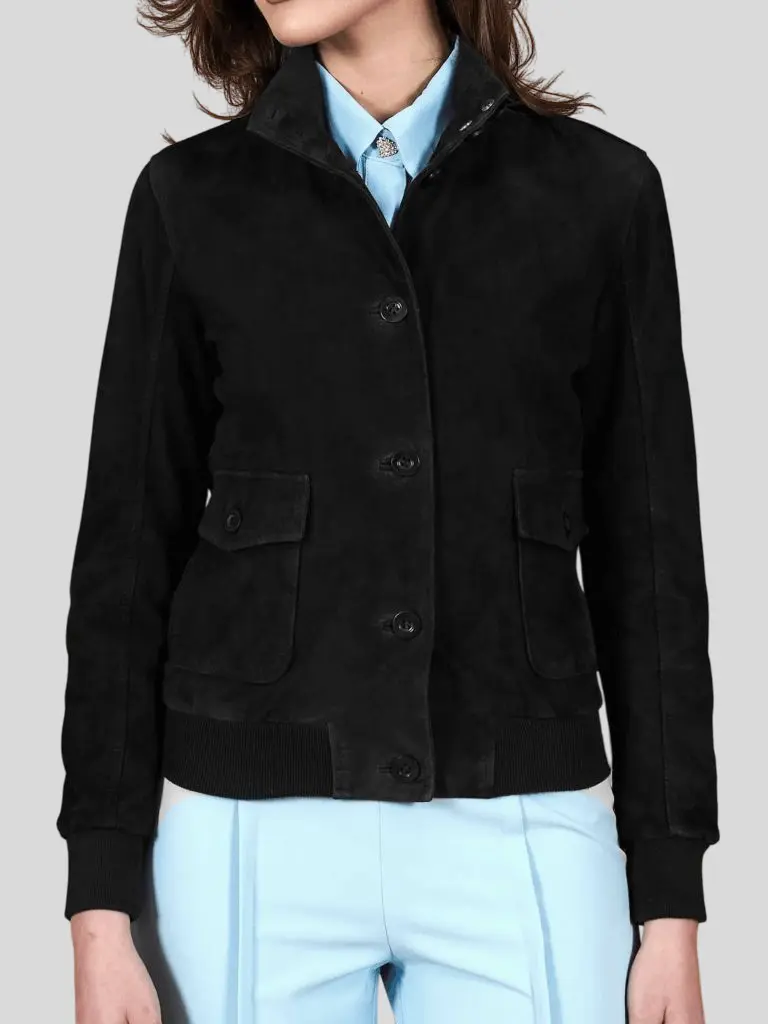 Women’s Black Aviator Suede Leather Jacket: Amberley