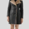 Women's Black Leather Trench Coat: Auckland