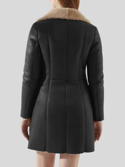 Women's Black Leather Trench Coat: Auckland - Image 2