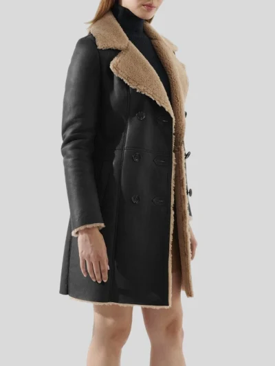 Women's Black Leather Trench Coat: Auckland - Image 3