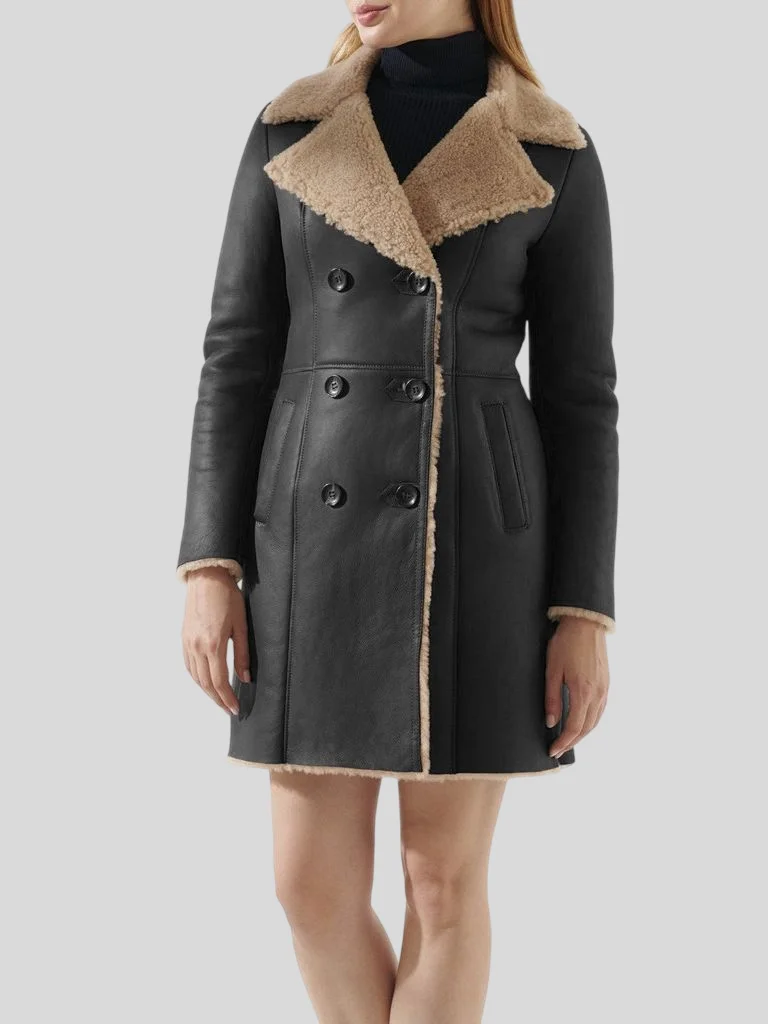 Women's Black Leather Trench Coat: Auckland
