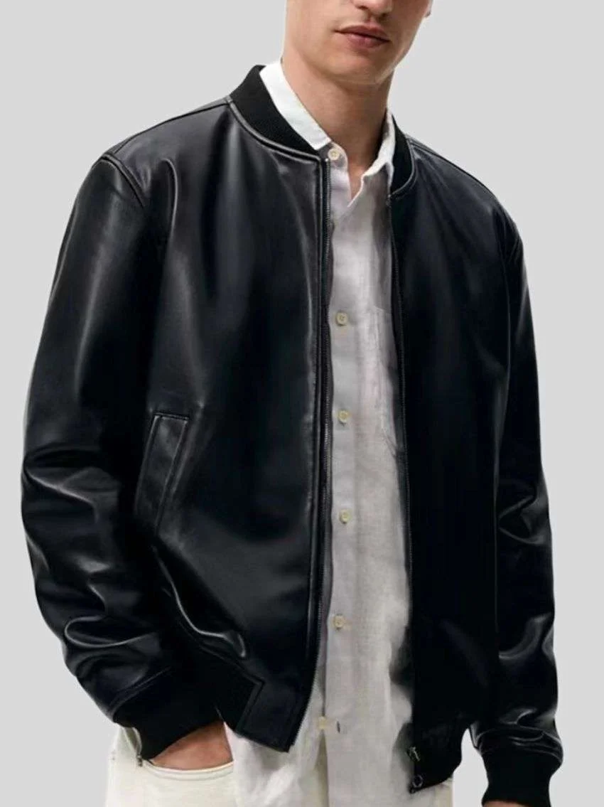 Men’s Black Bomber Leather Jacket: Whitby